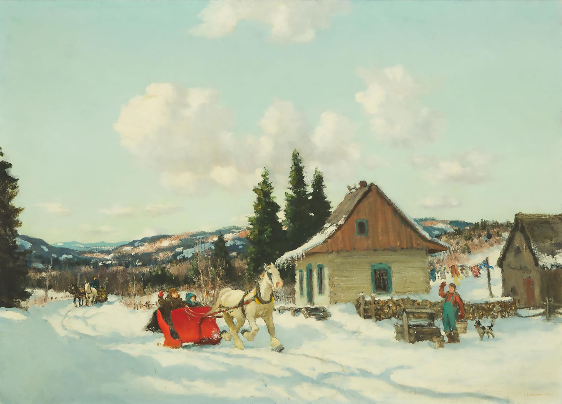 Frederick Simpson Coburn (1871-1960) - The Red Sleigh Passing A Neighbour, 1945