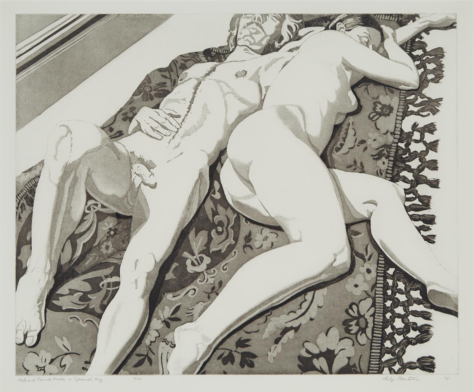 Philip Pearlstein (1924) - Male And Female Nudes On Spanish Rug, 1971
