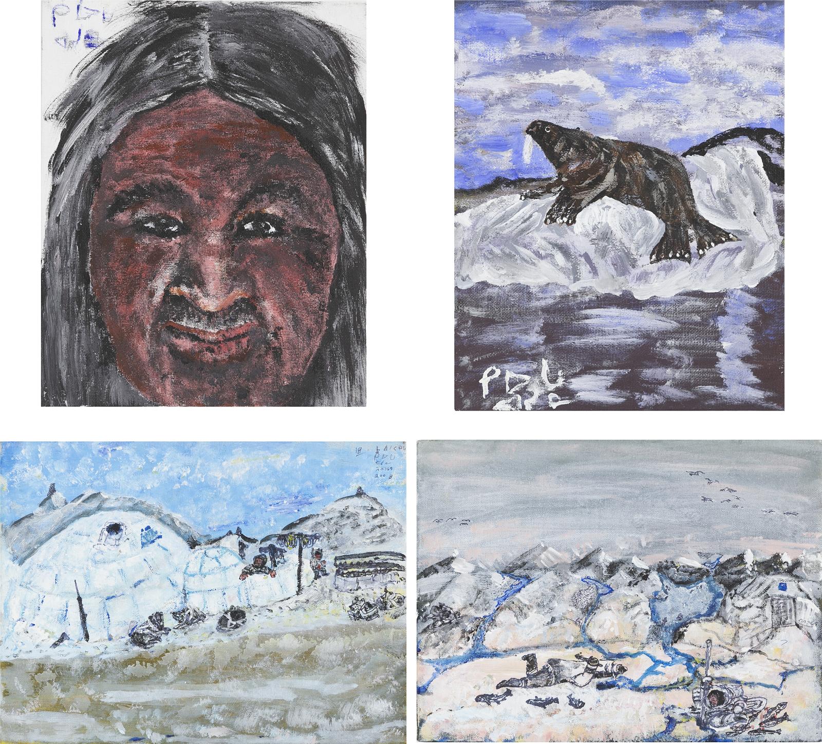 Kiawak (Kiugak) Ashoona (1933-2014) - Around The Igloo, Ice Fishing, Walrus On Ice Floe, When I Was A Young Hunter