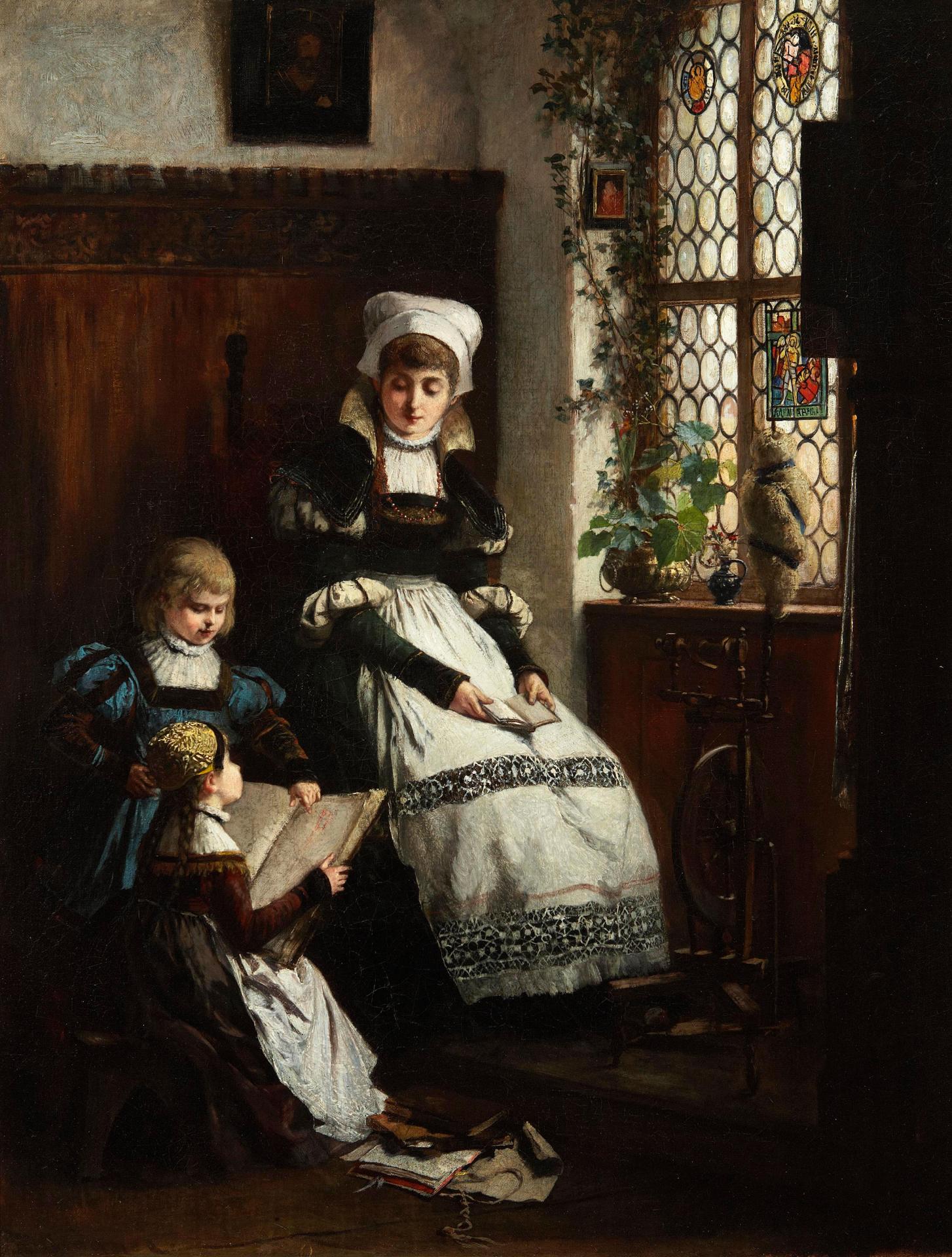 H. Wagner - Mother and children in interior