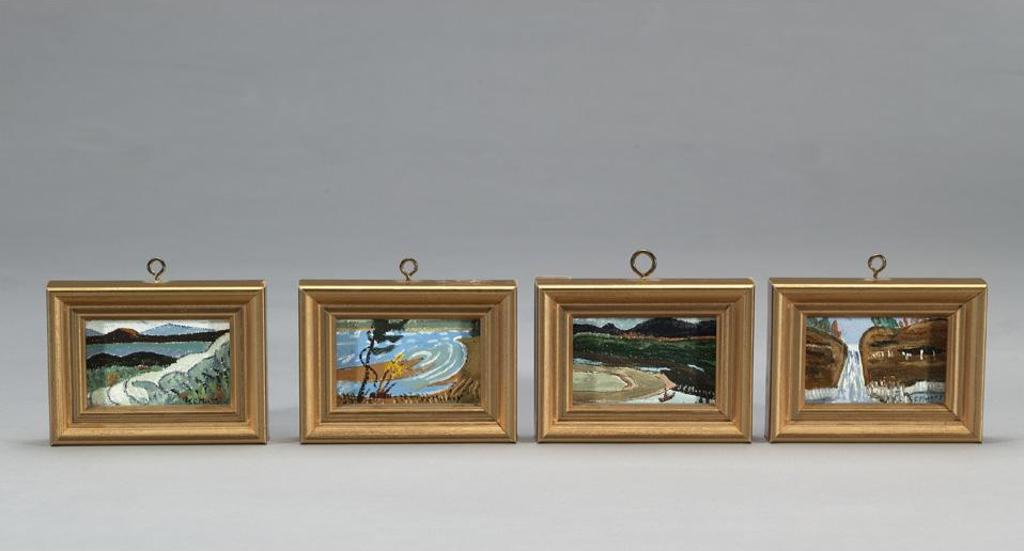 Sidney Charles Mooney (1927-1992) - Four Miniatures: Windy Day P.E. County; Waterfall Cape Vesey, P.E. County; Lake Dunsmore, Vt; Riviere La Madeleine