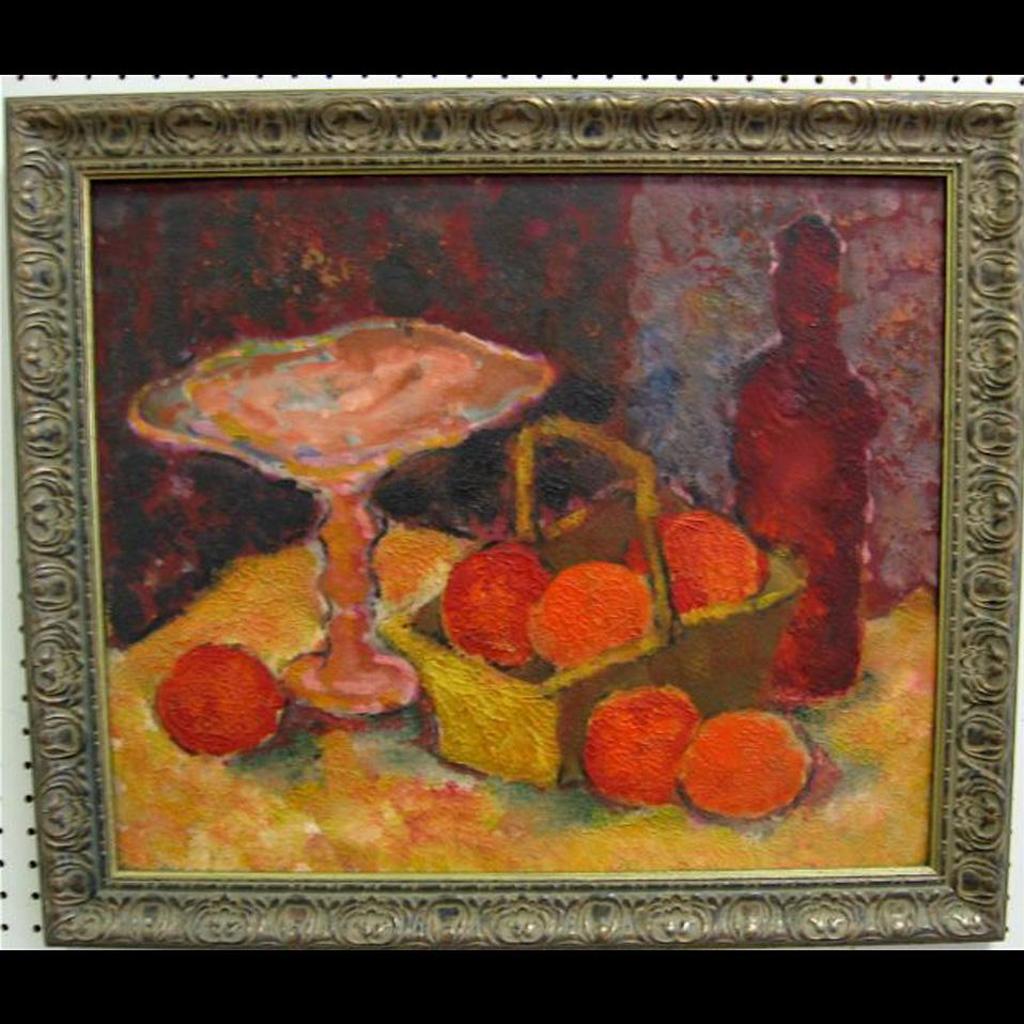 Wadie El Mahdy (1921-2001) - Still Life - Oranges, Cake Stand And Wine Bottle