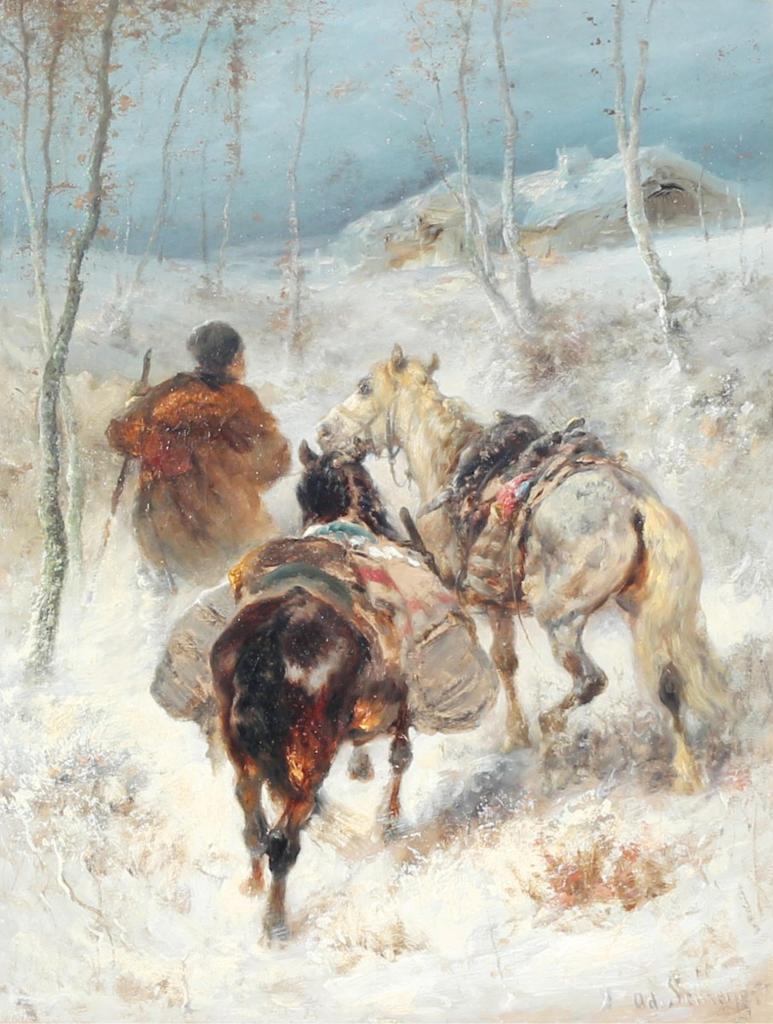 Christian Adolf Shreyer (1828-1899) - Traveller With Horses