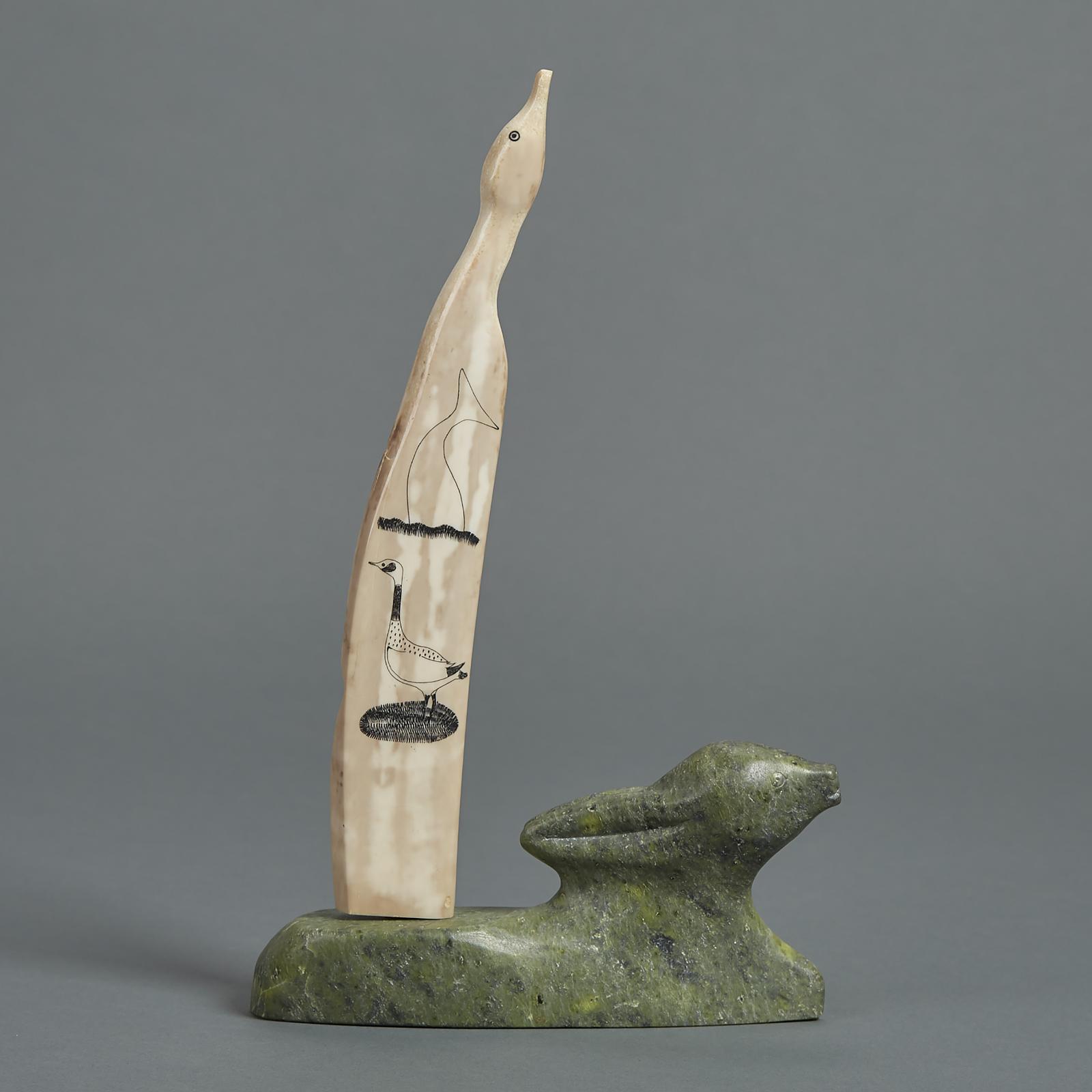 Innuki Oqutaq (1926-1986) - Warlus Tusk Incised And Carved With Arctic Motifs