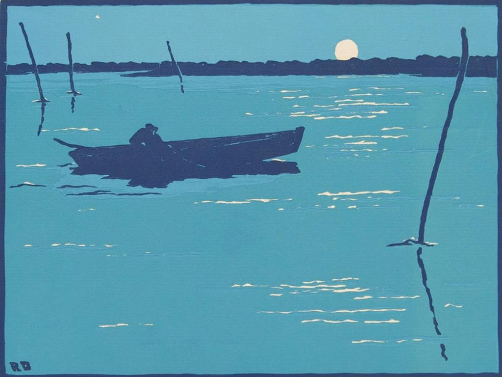 Rodolphe Duguay (1891-1973) - Pêcher au clair de lune (fond bleu)