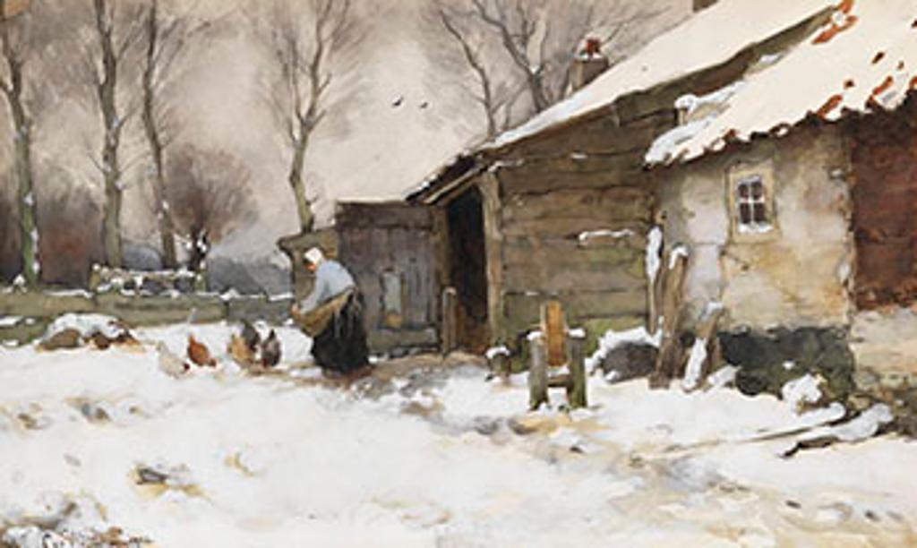 Chris van der Windt (1877-1952) - Dutch Farmyard in Winter
