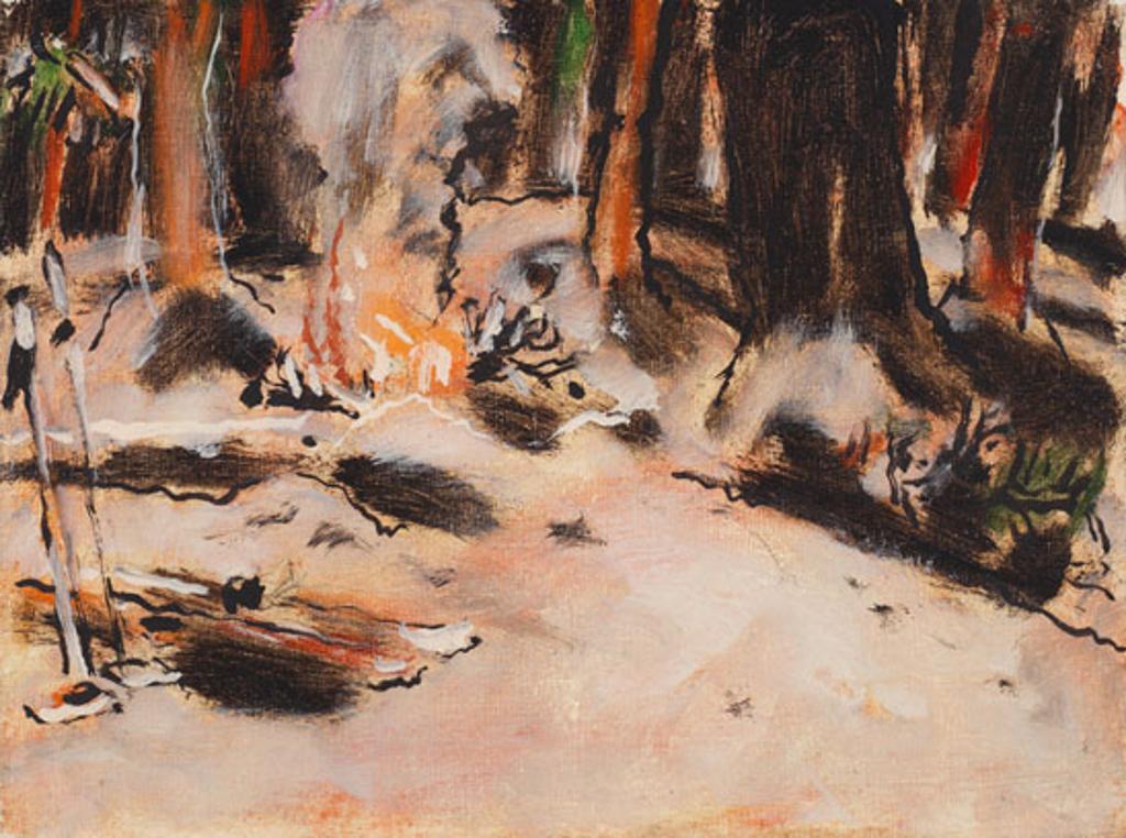 David Browne Milne (1882-1953) - Campfire in Winter, Uxbridge, Ontario