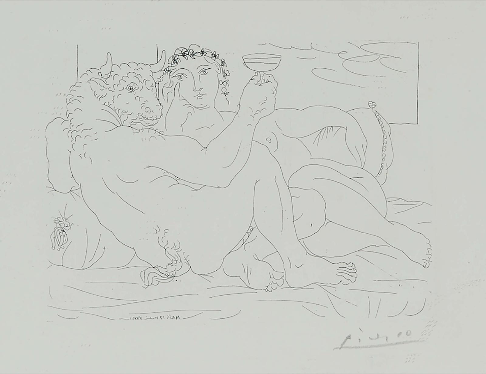 Pablo Ruiz Picasso (1881-1973) - Minotaure, Une Coupe À La Main, Et Jeune Femme (From La Suite Vollard), 1933 [bloch, 190; Baer, 349]