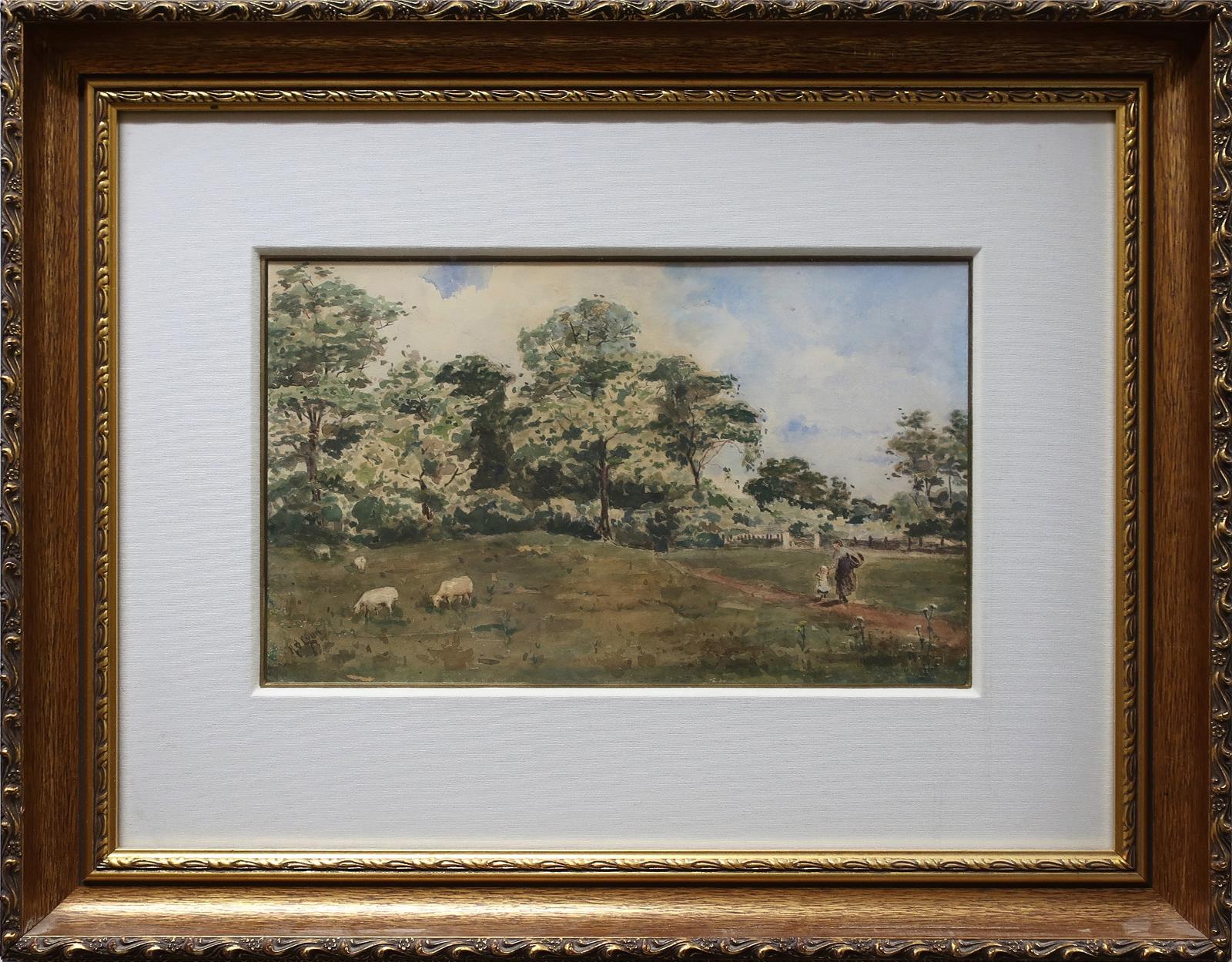 Norman Jonathan Lyon - Grazing Sheep With Mother And Child Passing By