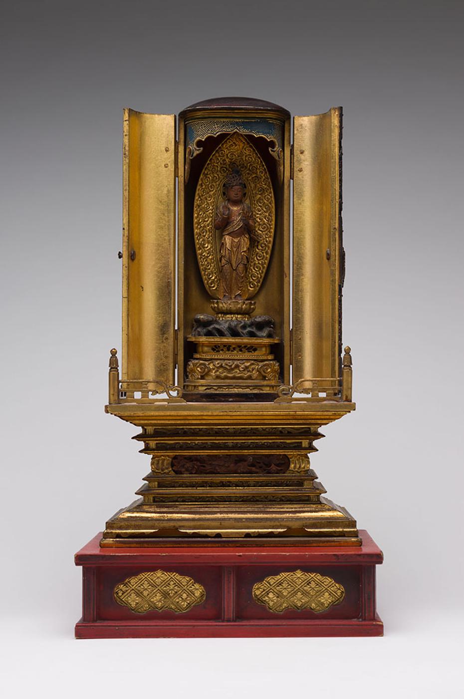 Japanese Art - A Japanese Lacquer and Gilt Painted Zushi, Portable Shrine, 19th Century