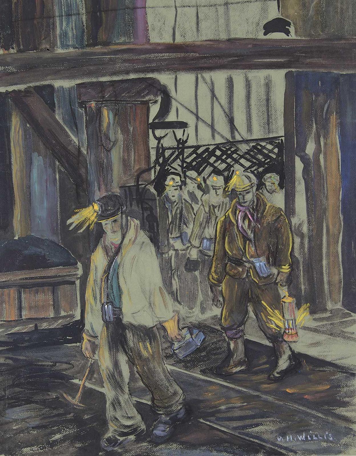 Dorothy Henzell Willis (1899-1988) - Men Leaving the Cage, Cadomin Alta.