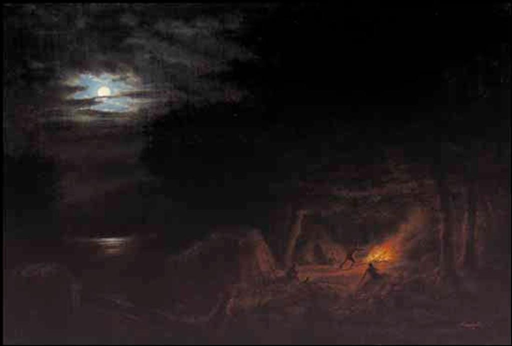 Cornelius David Krieghoff (1815-1872) - Camp Scene at Night