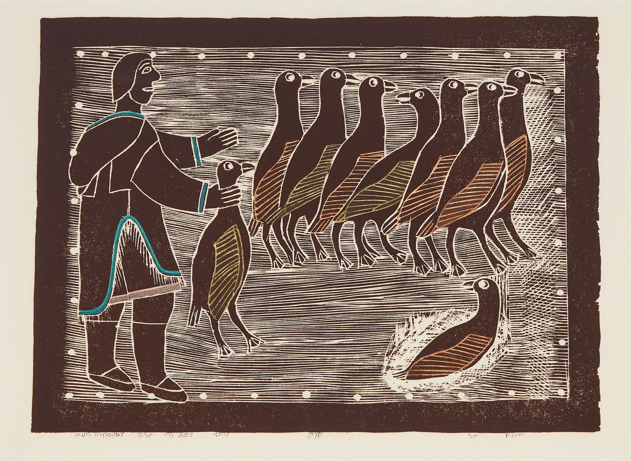 Janet Kigusiuq (1926-2005) - Man Trying To Disguise Himself As A Bird To Catch Them, 1997