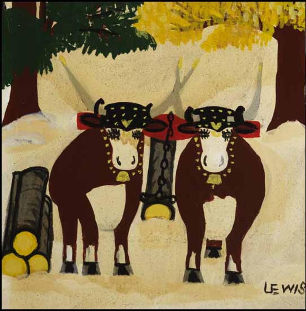 Maud Kathleen Lewis (1903-1970) - Two Oxen in Winter (Yellow Leaves)