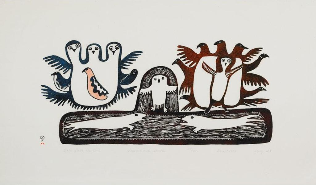 Lucy Qinnuayuak (1915-1982) - Seals Stalk The Owl