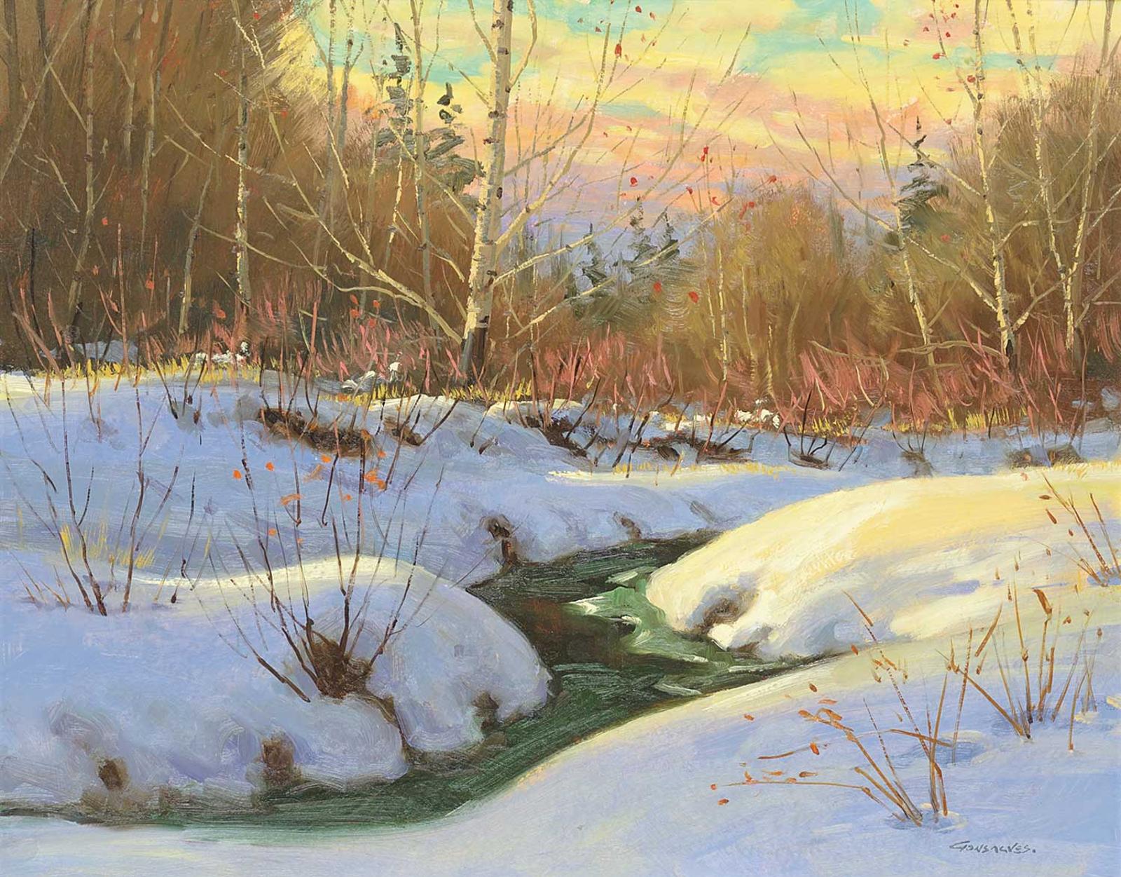 Mannie Gonsalves (1926-2012) - Untitled - Sunset Winter Landscape