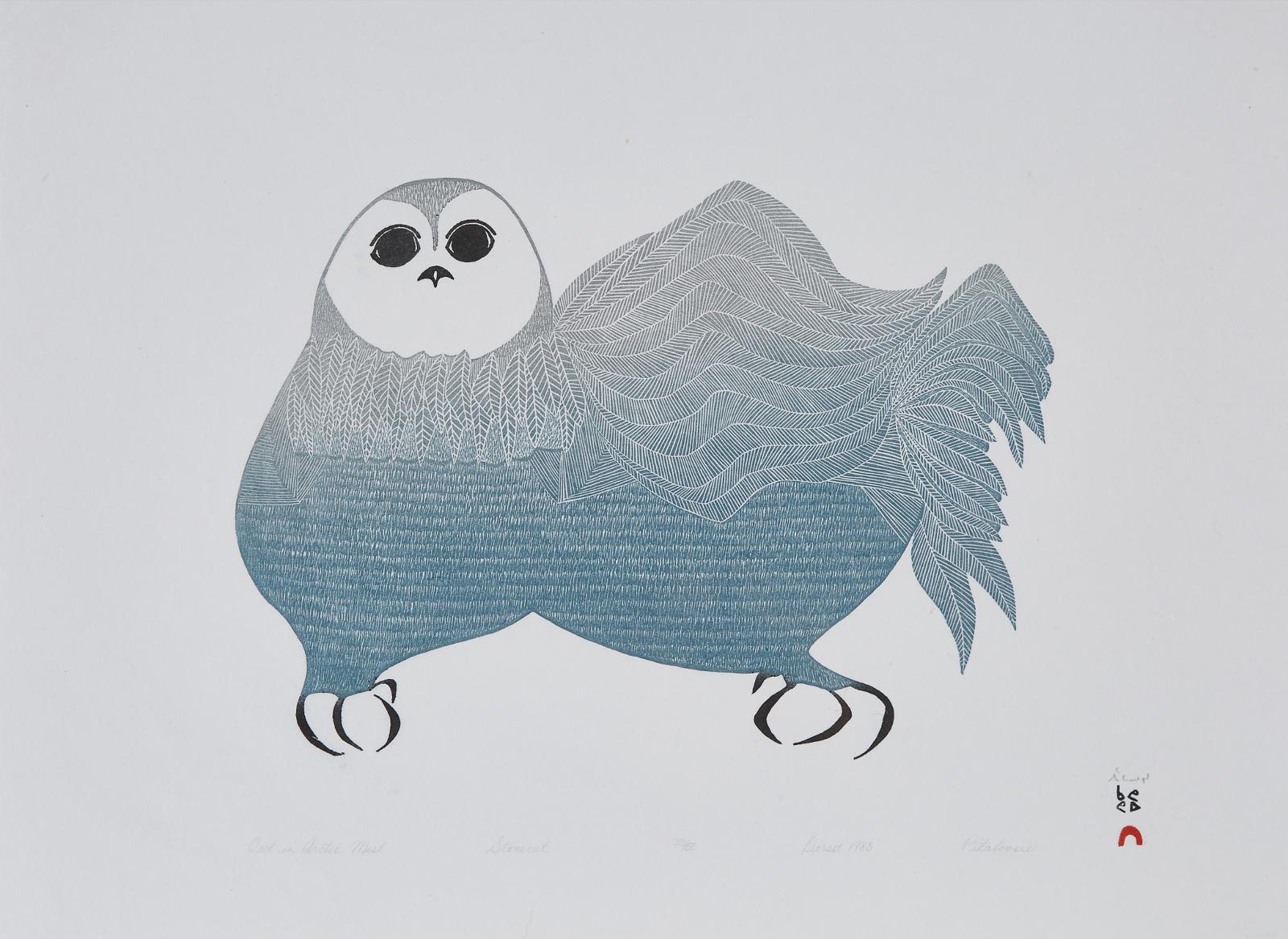 Pitaloosie Saila (1942-2021) - Owl In Arctic Mist