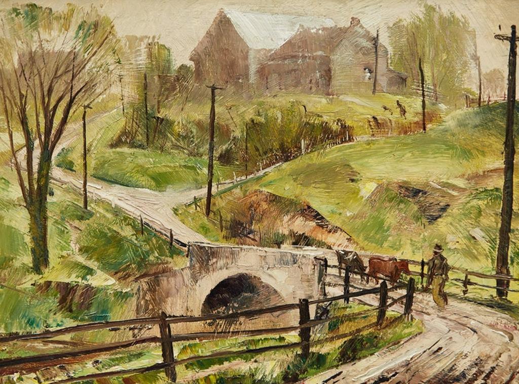 Joseph Sydney Hallam (1899-1953) - Landscape with Figure and Cows