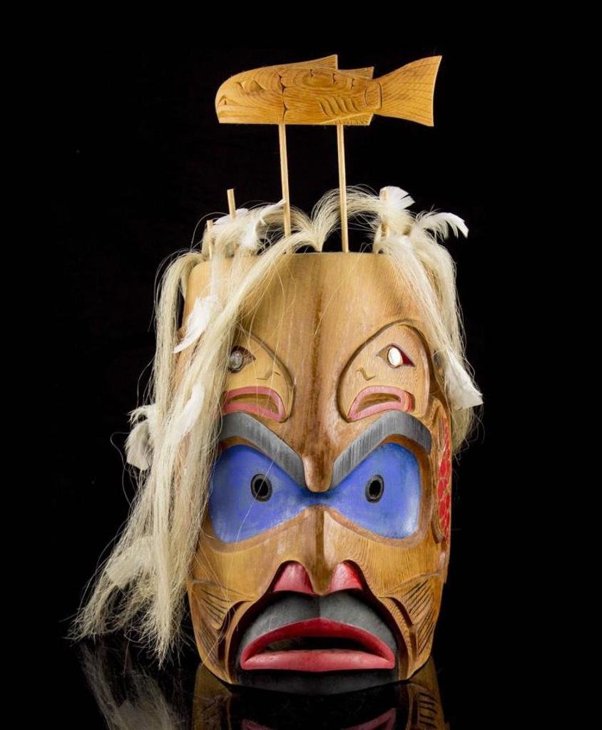 Jimmy Zahir - a carved and polychromed Salmon Shaman mask