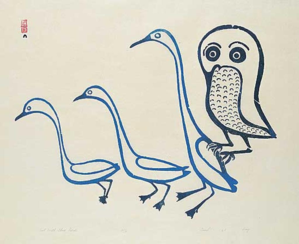 Lucy Qinnuayuak (1915-1982) - Owl with Three Birds #AP/2