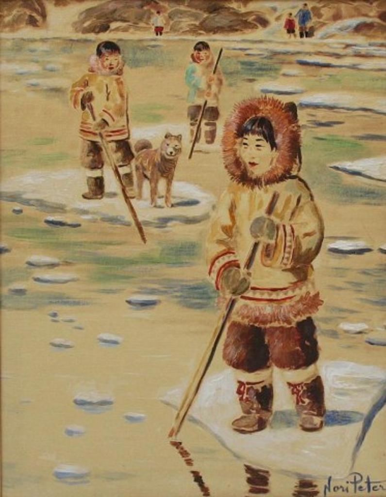 Nori Peter (1935-2009) - Inuit Children Fishing