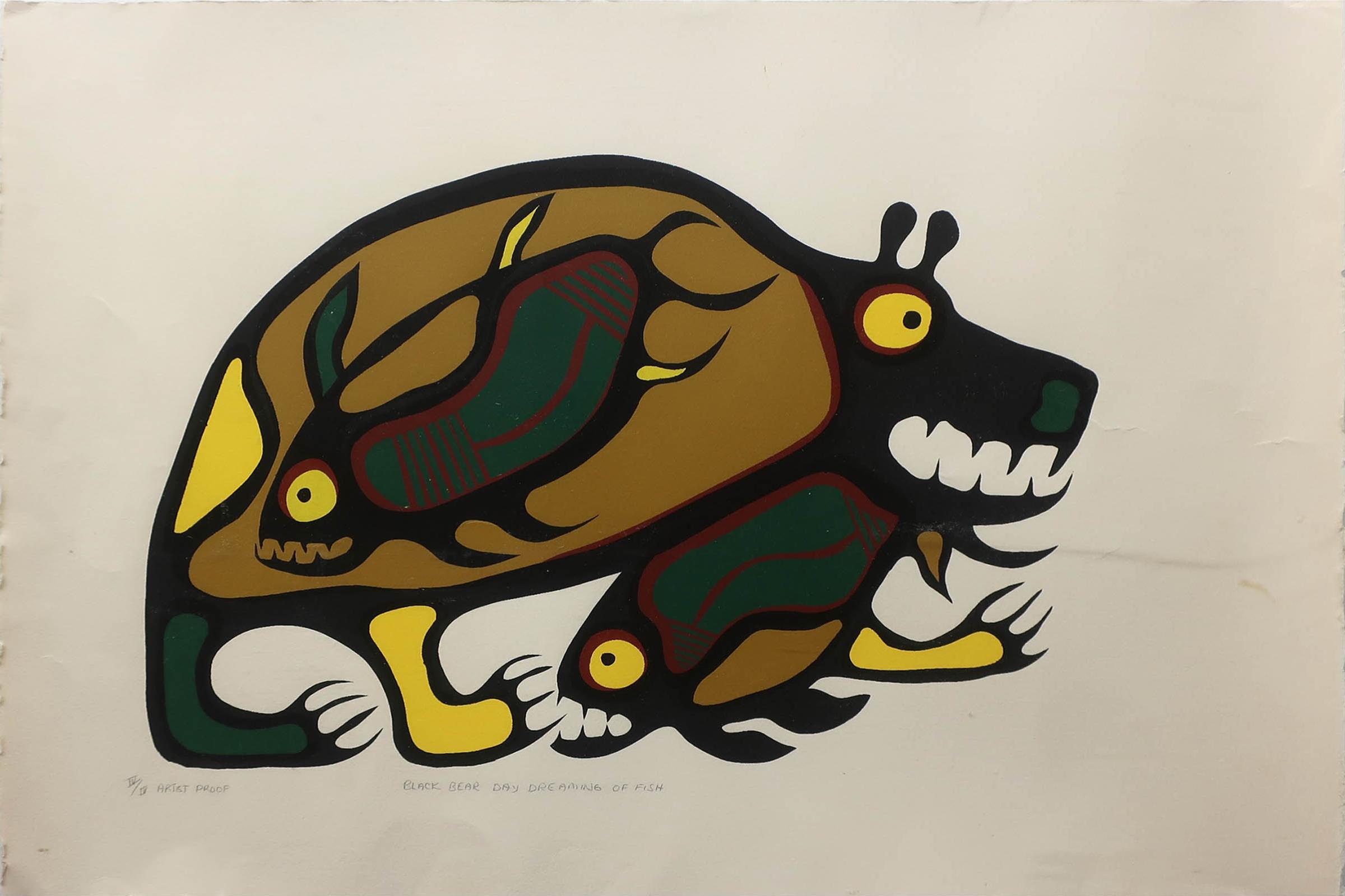 Norval H. Morrisseau (1931-2007) - Black Bear Day Dreaming Of Fish