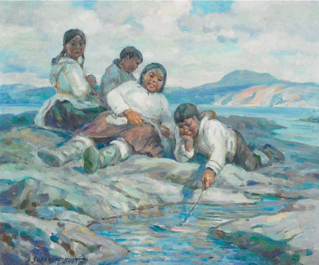 Adam Sherriff Scott (1887-1980) - Eskimo Children At Play, 1967