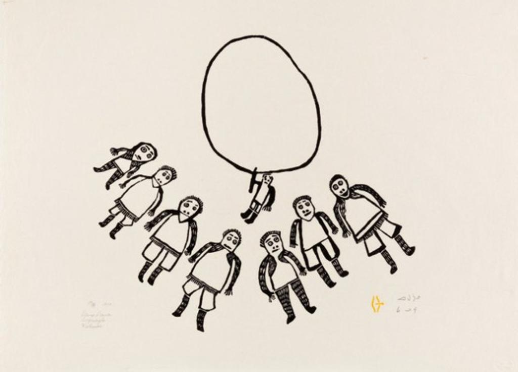 Luke H.Amitnaaq Anguhadluq (1895-1982) - Drum Dance, 1970 #27, stonecut, 39/50, 18.75 x 25.375 in, 47.6 x 64.5 cm