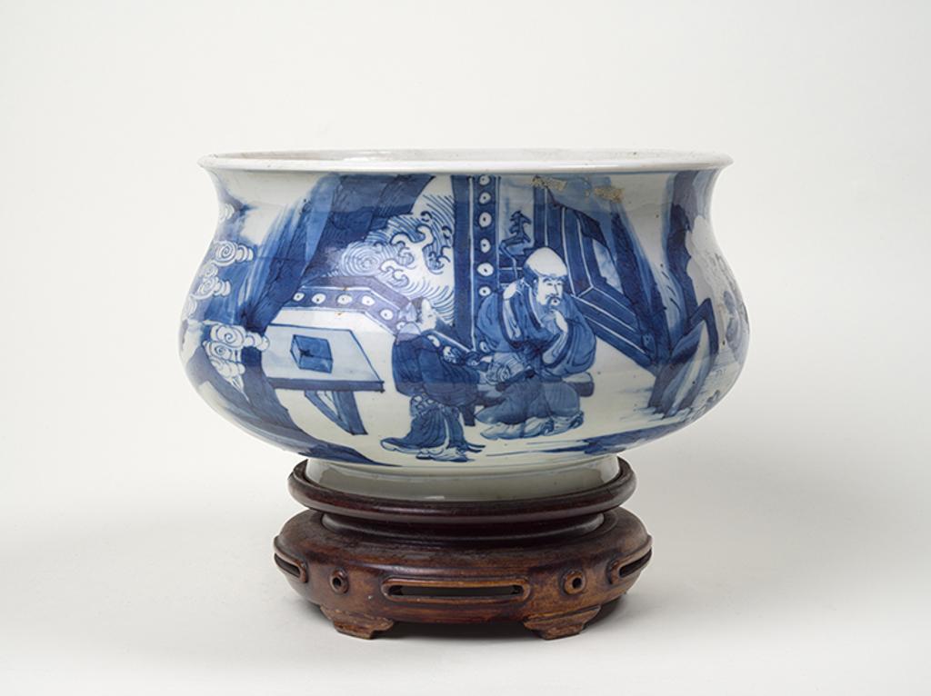 Chinese Art - A Chinese Blue and White 'Eight Immortals' Bombé Form Censer, Kangxi Period (1664 - 1722)