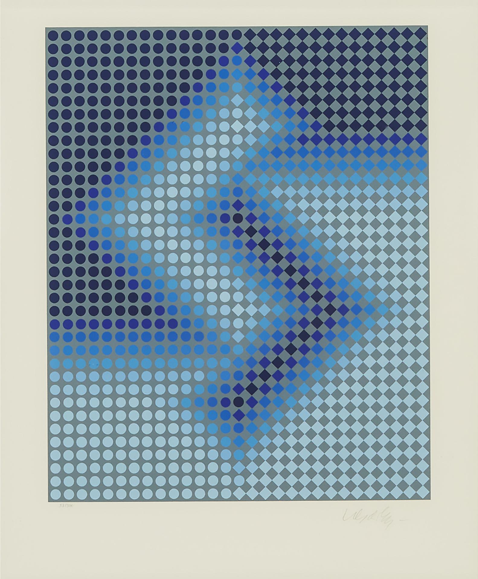 Victor Vasarely (1906-1997) - Untitled (Composition In Blue), Ca. 1970