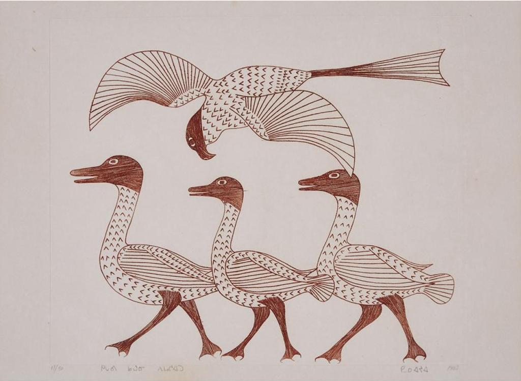 Kenojuak Ashevak (1927-2013) - Geese With Hawk