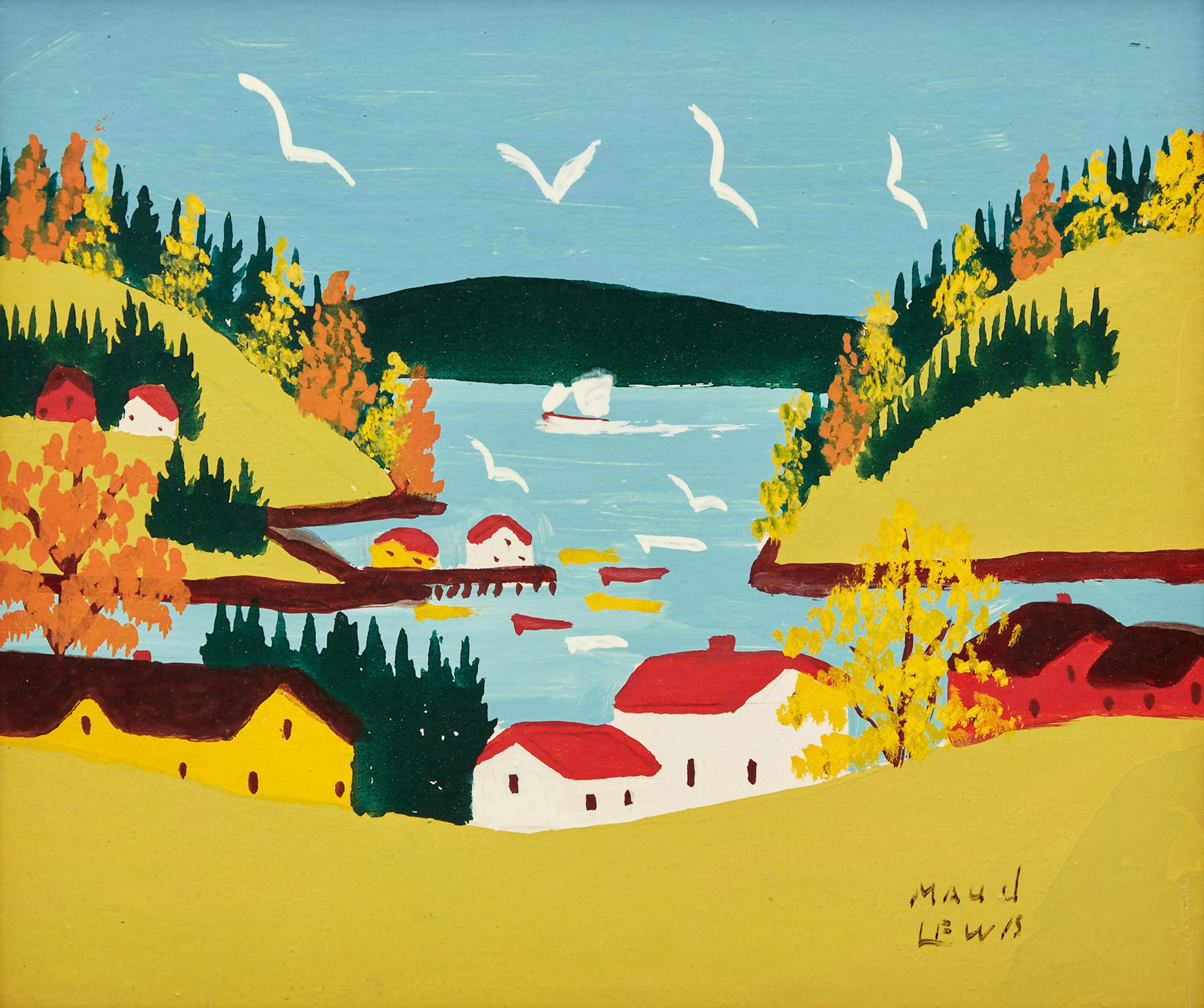 Maud Kathleen Lewis (1903-1970) - Boats in the Harbour, Sandy Cove