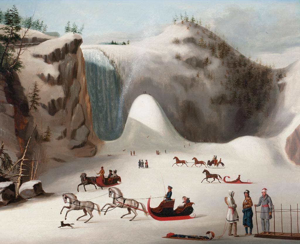 Robert Clow Todd (1809-1866) - Sledges And Figures Skating On The Frozen Lake In Front Of Montmorency Falls