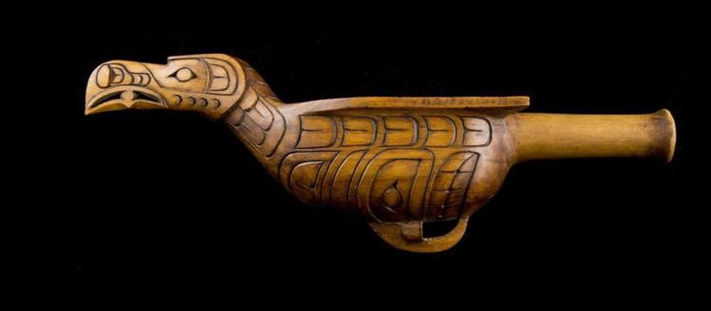 George Bee - a carved and stained cedar Raven rattle