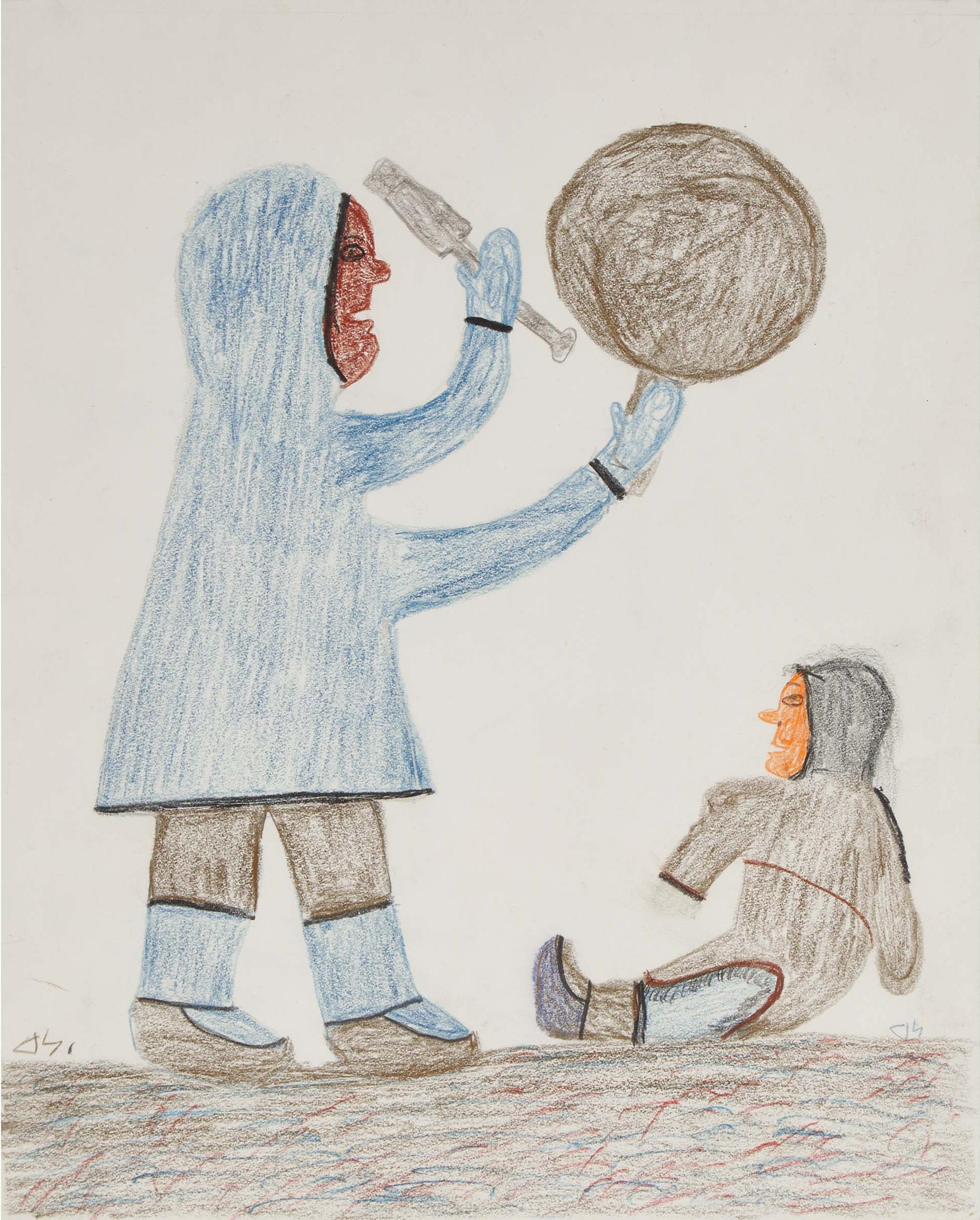 Mary Ayaq (Akjar) Anowtalik (1938) - Untitled (Drummer With Child)