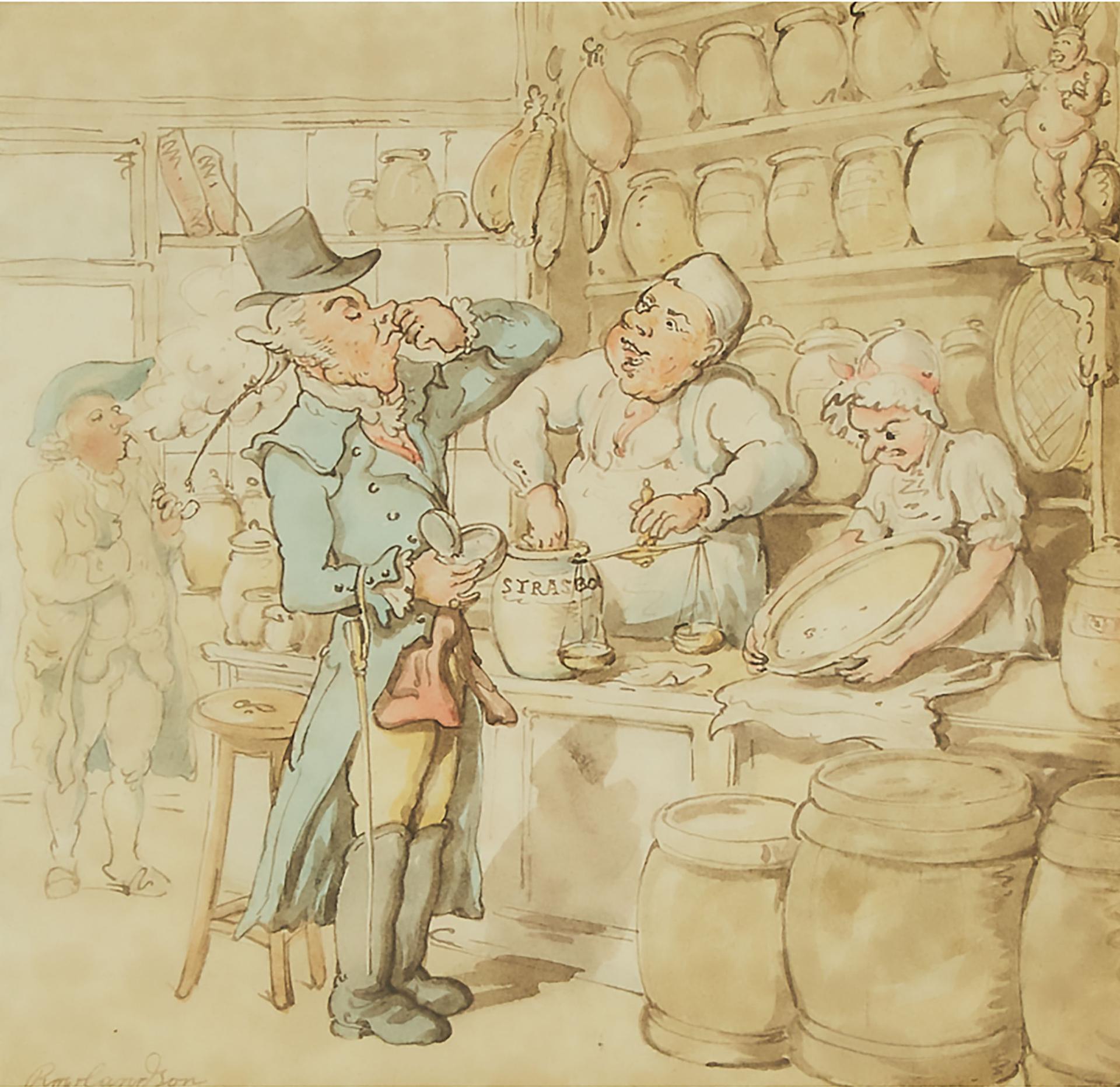 Thomas Rowlandson (1756-1827) - Man Sampling Goods In A General Store