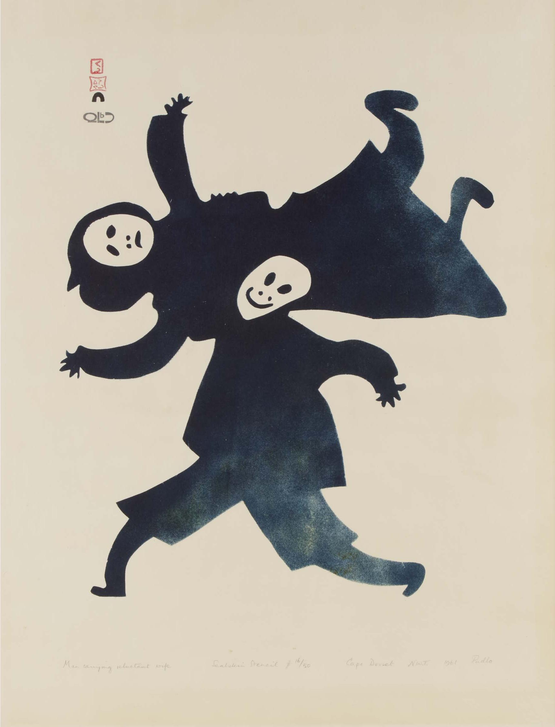 Pudlo Pudlat (1916-1992) - Man Carrying Reluctant Wife, 1961