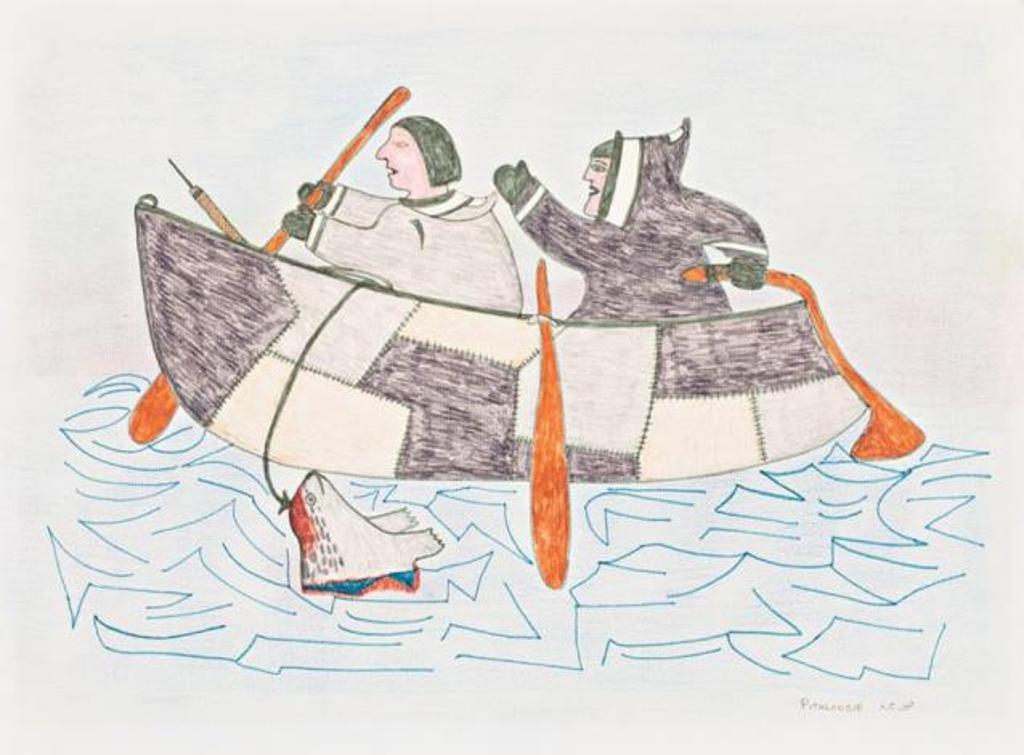Pitaloosie Saila (1942-2021) - Untitled (People in an Umiaq), ca. 1970-73