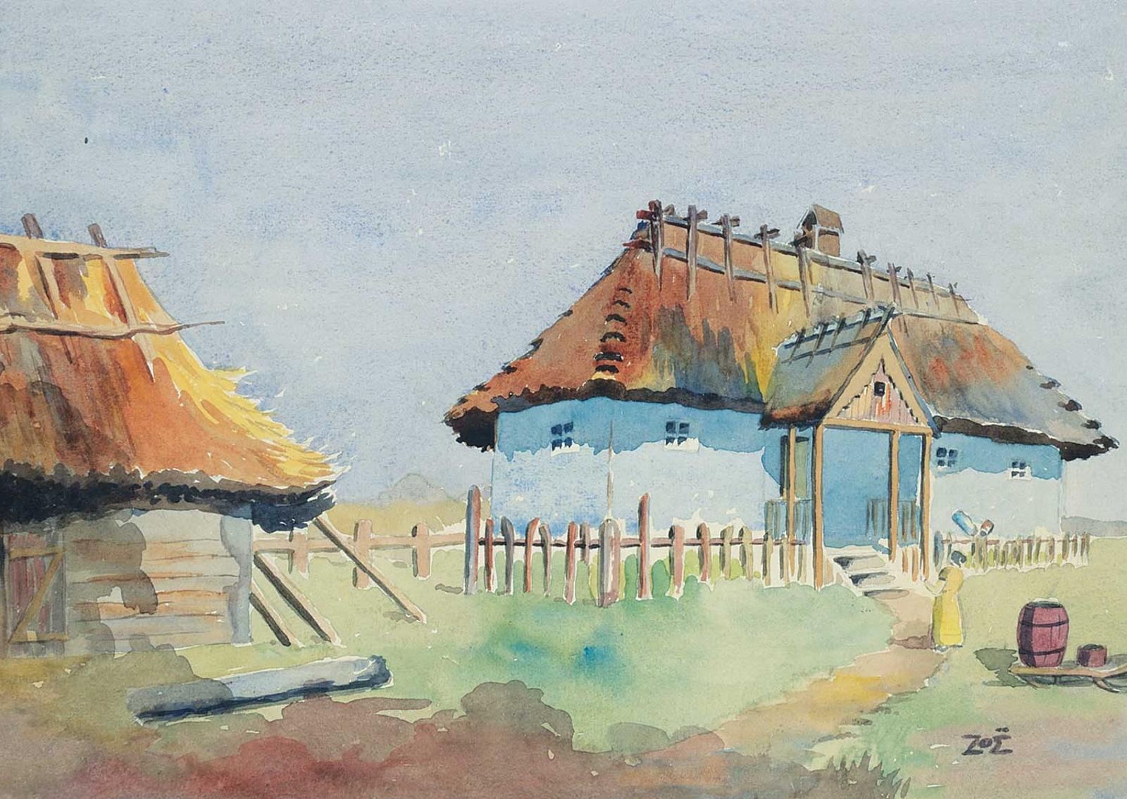 Zoe Mary H. Dunning (1877-1962) - Untitled - Ukrainian House Near Vegreville