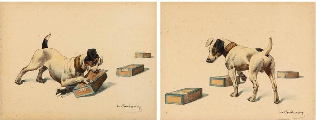 Charles-Fernand de Condamy (1855-1913) - Two sketches of dogs playing
