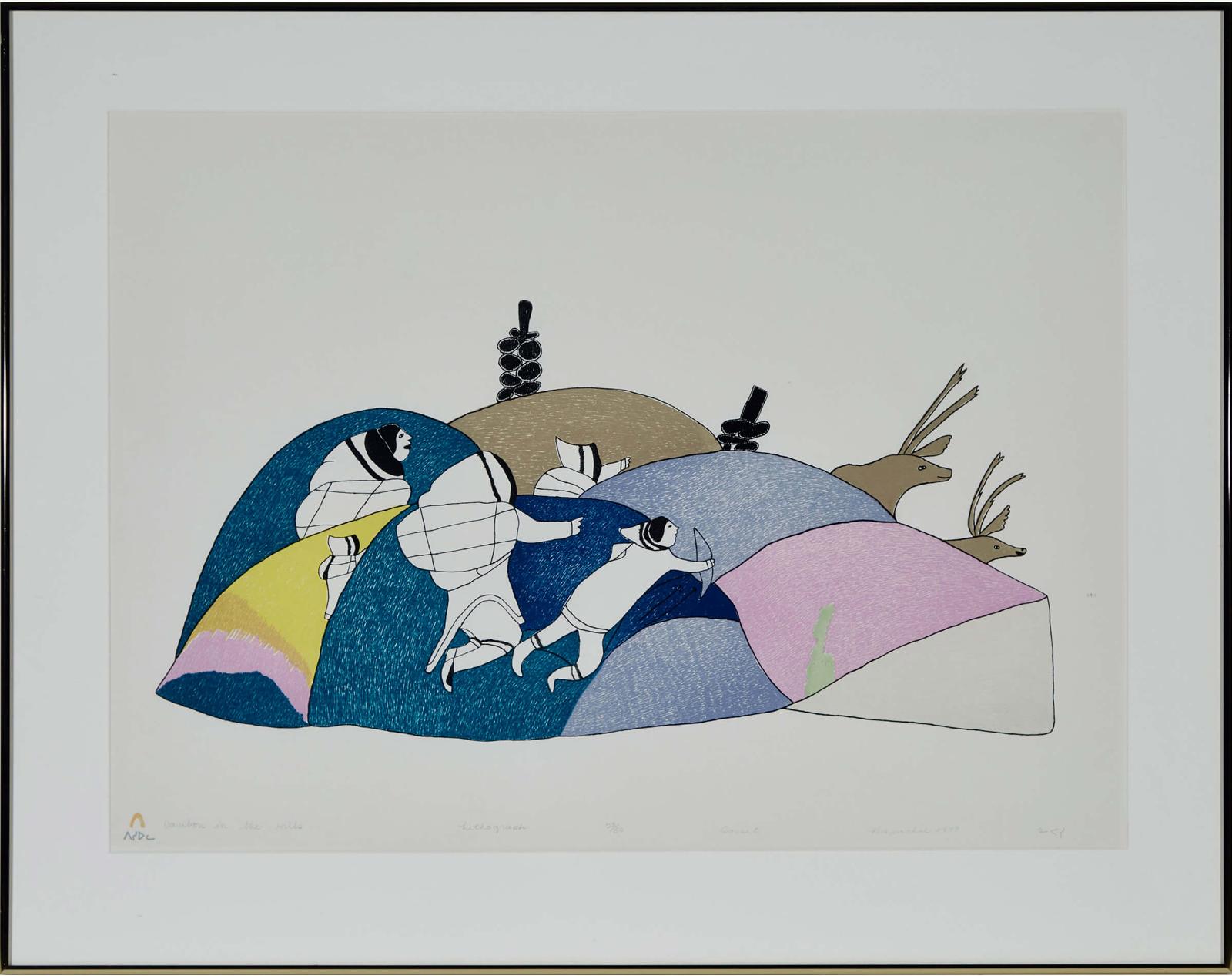 Napatchie Pootoogook (1938-2002) - Caribou In The Hills