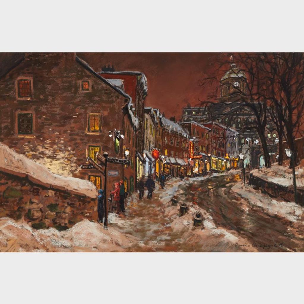 Horace Champagne (1937) - A Mild Winter Evening, Looking Up Cote De La Montagne, Vieux Quebec