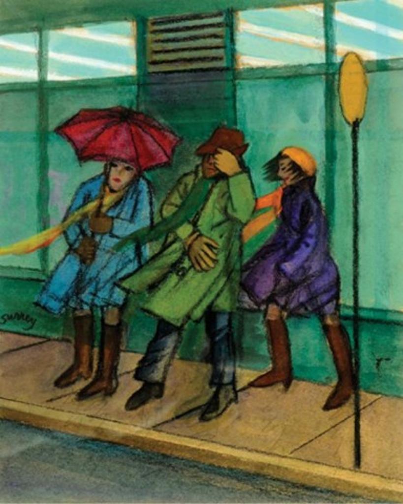 Phillip Henry Howard Surrey (1910-1990) - Three Figures at a Bus Stop