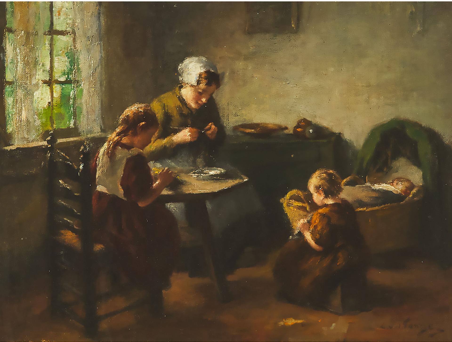 Lammert Leire van der Tonge - Mother And Her Children By A Sunny Window