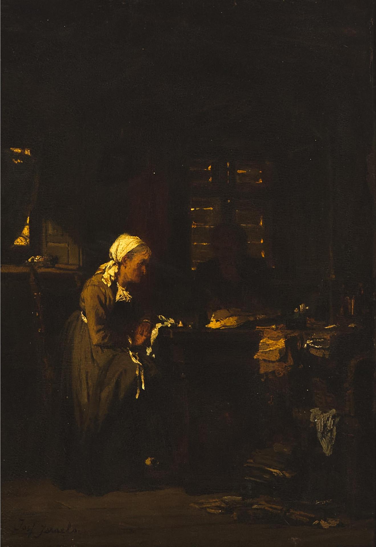 Follower of Josef (Jozef) Israëls - Office Interior With Country Woman And Elder In Discussion