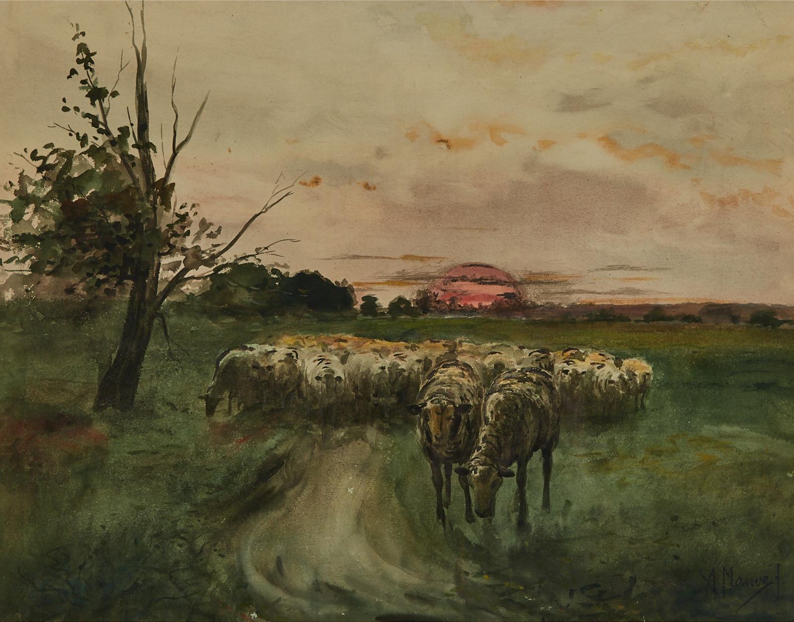 Anton Mauve (1838-1888) - Sheep Returning At Sunset