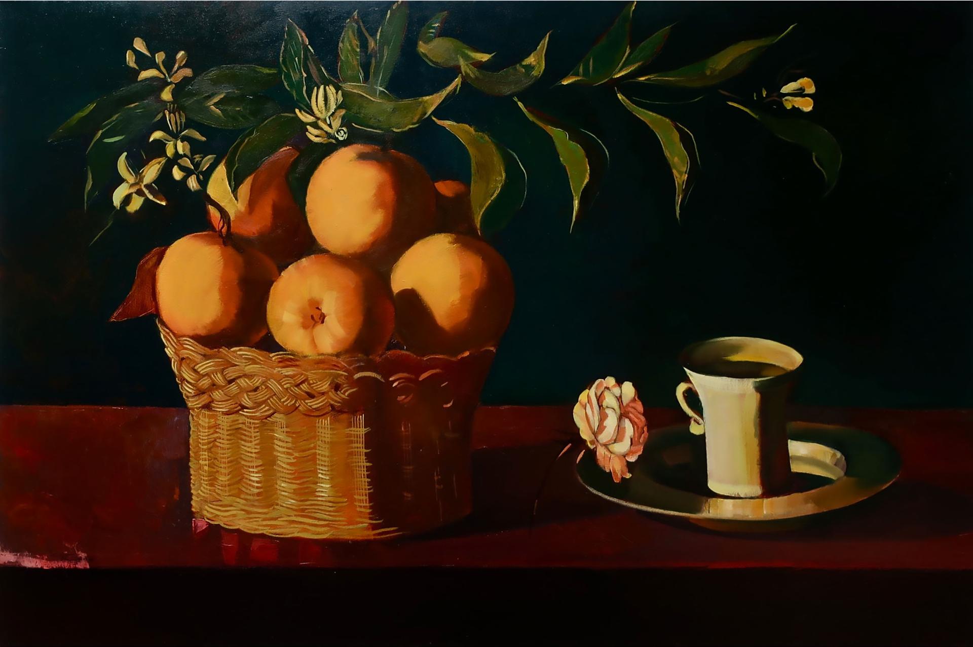 Alex Korenfeld (1944) - Still Life With Orange And A Rose