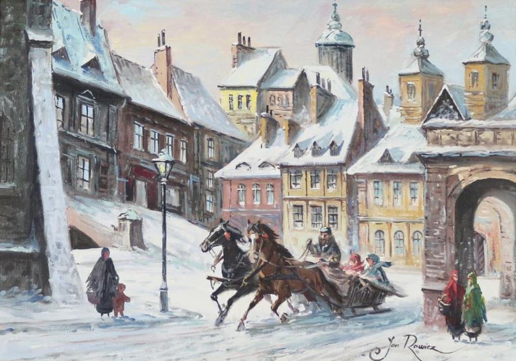 Jan Rawicz (1914) - Figures And Troika On A Wintery Street