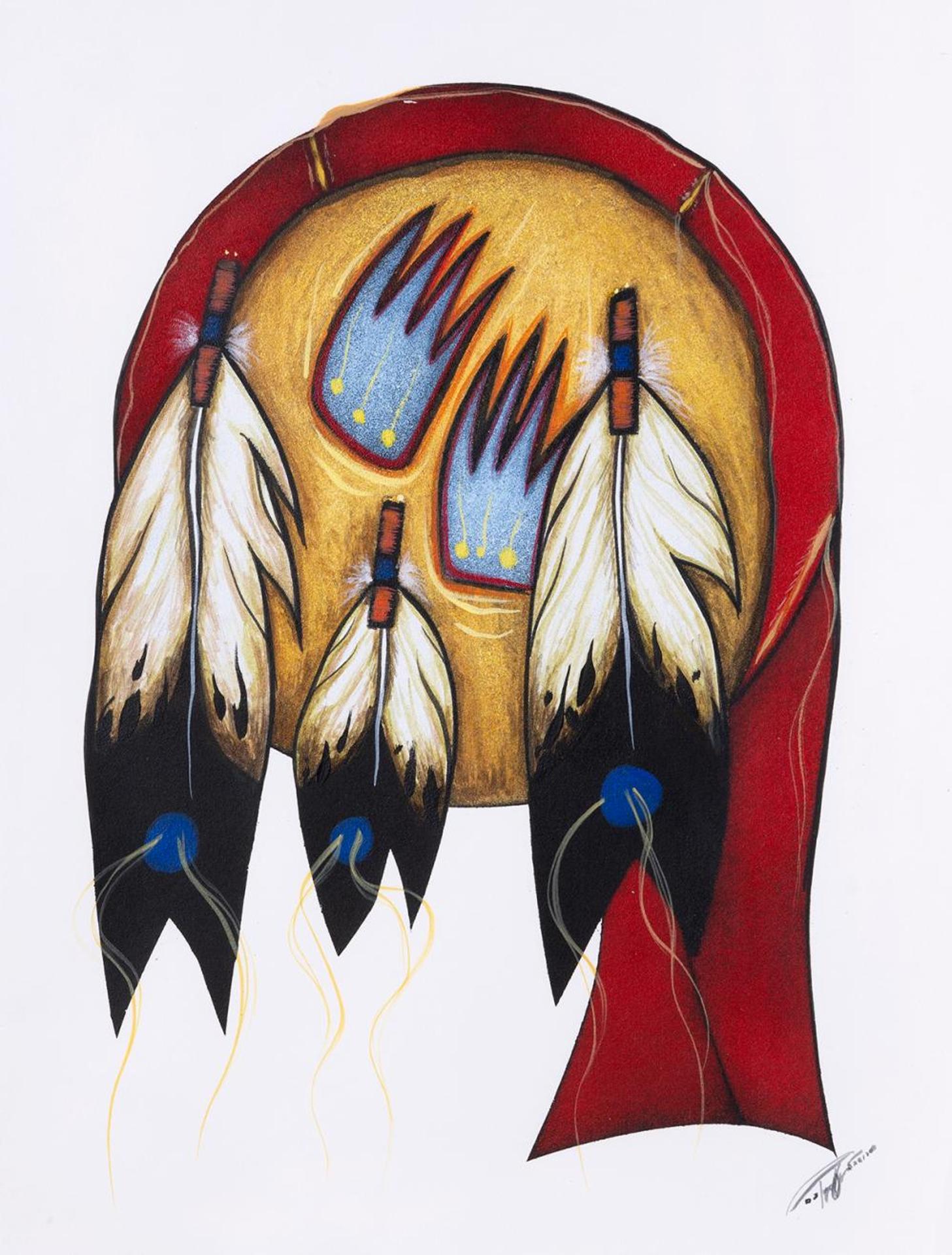 D.J. Tapaquon (1977) - Untitled - Drum with Three Feathers