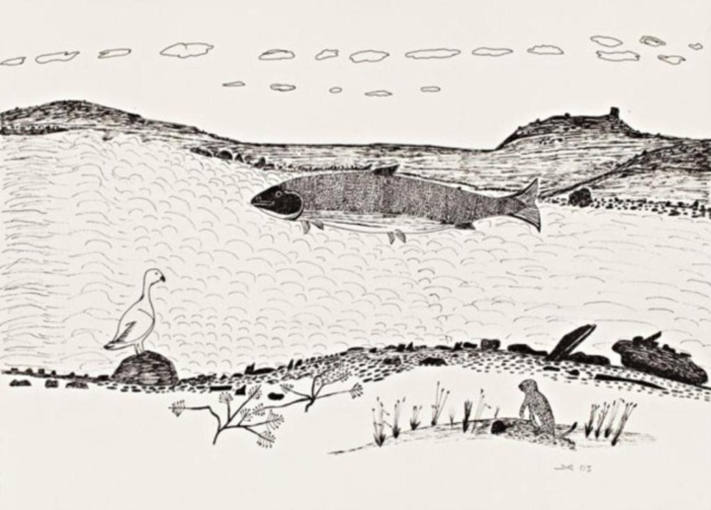 Martha Noah (1943) - Untitled (Char in a River Landscape),, 2003, Ink drawing